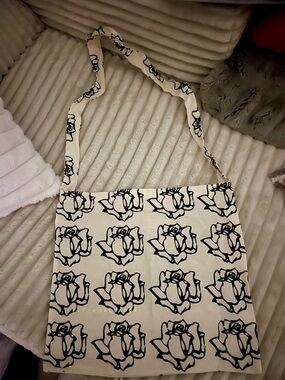 Canvas Crossbody Bag with Black Rose Print - Women's Crossbody—NWOT!